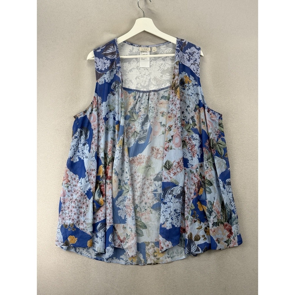 LOGO‎ Lori Goldstein Sheer Floral Cardigan Vest L Pockets Boho Layering Top